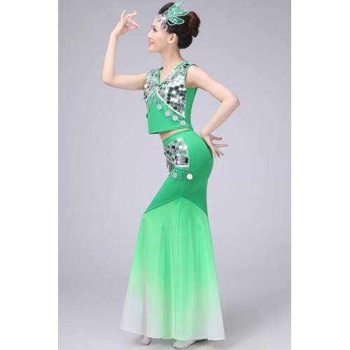 Women's chinese folk dance dresses belly dance girls modern dance peacock mermaid stage performance cosplay dresses